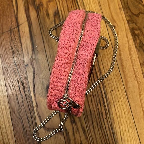 H&M BLOGGER PINK & GOLD ROUND STRAW CROSSBODY BAG PURSE - Picture 6 of 7